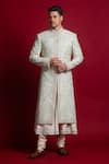 Buy_Char Chaand_Ivory Chikankari Embroidery Thread Floral Sherwani Set _Online_at_Aza_Fashions