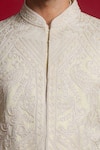 Shop_Char Chaand_Ivory Linen Satin Embroidery Gota Geometric Sherwani Set _Online_at_Aza_Fashions