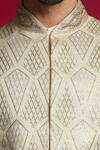 Shop_Char Chaand_Ivory Linen Satin Embroidery Gota Geometric Sherwani Set _Online