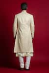 Char Chaand_Ivory Linen Satin Embroidery Gota Geometric Sherwani Set 