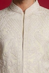 Shop_Char Chaand_Ivory Linen Satin Embroidery Aari Sherwani Set _Online_at_Aza_Fashions