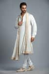 Buy_Char Chaand_Ivory Linen Satin Embroidery Glass Bead Sherwani Set _Online_at_Aza_Fashions