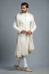 Shop_Char Chaand_Ivory Linen Satin Embroidery Glass Bead Sherwani Set _Online_at_Aza_Fashions