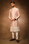 Buy_Char Chaand_Purple Silk Embroidery Dori Sherwani Set _at_Aza_Fashions