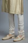 Char Chaand_Beige Linen Satin Embroidery Thread Floral Vine Sherwani Set _Online_at_Aza_Fashions