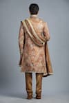 Shop_Char Chaand_Beige Silk Printed Paisley Sherwani Set _at_Aza_Fashions