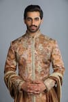 Buy_Char Chaand_Beige Silk Printed Paisley Sherwani Set _Online_at_Aza_Fashions