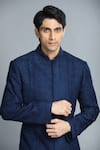 Char Chaand_Blue Chikankari Embroidery Thread Geometric Sherwani And Pant Set _at_Aza_Fashions