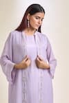 Samyukta Singhania_Purple Chinon Embroidered Stone Jacket Collar Cutdana And Pant Set _at_Aza_Fashions