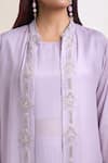 Buy_Samyukta Singhania_Purple Chinon Embroidered Stone Jacket Collar Cutdana And Pant Set 