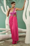 Buy_One Knot One By Ashna_Pink Saree Satin Lycra Embroidery Cutdana Pre-draped With Ombre Blouse _at_Aza_Fashions