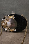 Buy_ADWITA BAGS & JEWELS_Black Crystals The Shell Saga Clutch _at_Aza_Fashions