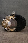 Shop_ADWITA BAGS & JEWELS_Black Crystals The Shell Saga Clutch _at_Aza_Fashions