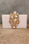 Shop Adwita Bags & Jewels White Stones Theos Carved Embellished Clutch Bag at Aza Fashions Shop_Adwita Bags & Jewels_White Stones Theos Carved Embellished Clutch Bag _at_Aza_Fashions