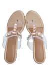 Shop_Sole House_Gold Embellished Vegan Leather Clear Strap Kolhapuri Wedges _at_Aza_Fashions