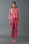 Buy_Oja_Pink Japanese Quash Embroidery Floral Collared Neck Jacket And Pant Set _at_Aza_Fashions