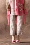 Oja_Pink Japanese Quash Embroidery Floral Collared Neck Kurta With Pant _Online_at_Aza_Fashions