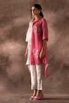 Buy_Oja_Pink Japanese Quash Embroidery Floral Collared Neck Kurta With Pant _Online_at_Aza_Fashions