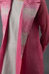 Shop_Oja_Pink Japanese Quash Embroidery Sequins Lapel Collar Hand Jacket With Dress _Online_at_Aza_Fashions