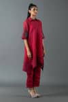 Oja_Maroon Japanese Quash Embroidery Sequins Collared Placement Tunic With Pant _Online_at_Aza_Fashions