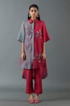 Buy_Oja_Maroon Japanese Quash Embroidery Floral Collared Neck Bloom Tunic With Pant _at_Aza_Fashions