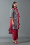 Oja_Maroon Japanese Quash Embroidery Floral Collared Neck Bloom Tunic With Pant _Online_at_Aza_Fashions