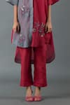 Shop_Oja_Maroon Japanese Quash Embroidery Floral Collared Neck Bloom Tunic With Pant _Online_at_Aza_Fashions