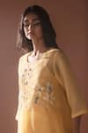 Oja_Yellow Japanese Quash Embroidery Floral Round Neck Flower Tunic With Pant _Online_at_Aza_Fashions