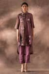 Buy_Oja_Brown Japanese Quash Embroidery Floral Dual Tone Flower Tunic With Pant _at_Aza_Fashions