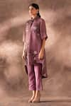 Oja_Brown Japanese Quash Embroidery Floral Dual Tone Flower Tunic With Pant _at_Aza_Fashions