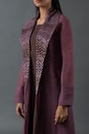 Buy_Oja_Brown Japanese Quash Embroidery Sequins Lapel Collar Jacket With Dress _Online_at_Aza_Fashions