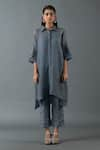 Buy_Oja_Grey Japanese Quash Embroidery Sequins Collared Neck Placement Tunic And Pant Set _at_Aza_Fashions