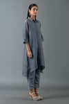 Oja_Grey Japanese Quash Embroidery Sequins Collared Neck Placement Tunic And Pant Set _Online_at_Aza_Fashions