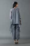 Shop_Oja_Grey Japanese Quash Embroidery Floral Round Neck Flower Tunic And Pant Set _at_Aza_Fashions