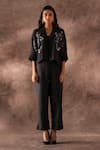 Buy_Oja_Black Japanese Quash Embroidery Floral Lapel Collar Flower Jacket And Pant Set _at_Aza_Fashions