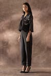 Buy_Oja_Black Japanese Quash Embroidery Floral Lapel Collar Flower Jacket And Pant Set _Online_at_Aza_Fashions