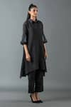 Oja_Black Japanese Quash Embroidery Sequin Placement A-line Tunic With Pant _Online_at_Aza_Fashions