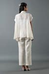 Shop_Oja_Ivory Shrim Linen Embroidered Thread Shirt Collar Floral Sequined And Pant Set _at_Aza_Fashions