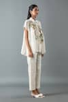 Oja_Ivory Shrim Linen Embroidered Thread Shirt Collar Floral Sequined And Pant Set _Online_at_Aza_Fashions