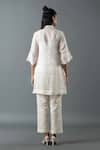 Shop_Oja_Ivory Shrim Linen Embroidered Thread Shirt Collar Blossom Bead Tunic With Pant _at_Aza_Fashions