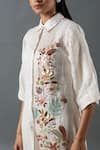 Buy_Oja_Ivory Shrim Linen Embroidered Thread Shirt Collar Blossom Bead Tunic With Pant _Online_at_Aza_Fashions