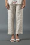 Shop_Oja_Ivory Shrim Linen Embroidered Thread Shirt Collar Floral Bead With Pant _Online_at_Aza_Fashions