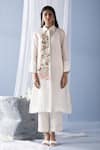 Buy_Oja_Ivory Shrim Linen Embroidered Thread Shirt Collar Bead Floral Tunic With Pant _at_Aza_Fashions