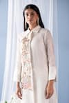 Oja_Ivory Shrim Linen Embroidered Thread Shirt Collar Bead Floral Tunic With Pant _Online_at_Aza_Fashions