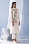 Shop_Oja_Ivory Shrim Linen Embroidered Thread Shirt Collar Bead Floral Tunic With Pant _Online_at_Aza_Fashions