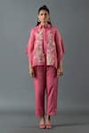 Buy_Oja_Pink Shrim Linen Embroidered Thread Shirt Collar Floral High-low With Pant _at_Aza_Fashions