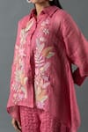 Buy_Oja_Pink Shrim Linen Embroidered Thread Shirt Collar Floral High-low With Pant _Online_at_Aza_Fashions