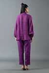 Shop_Oja_Purple Shrim Linen Embroidered Thread Shirt Collar Floral Bead Top With Pant _at_Aza_Fashions