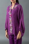 Buy_Oja_Purple Shrim Linen Embroidered Thread Shirt Collar Floral Bead Top With Pant _Online_at_Aza_Fashions