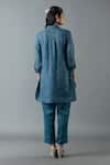 Shop_Oja_Blue Shrim Linen Embroidered Thread Shirt Collar Floral Bead Tunic With Pant _at_Aza_Fashions